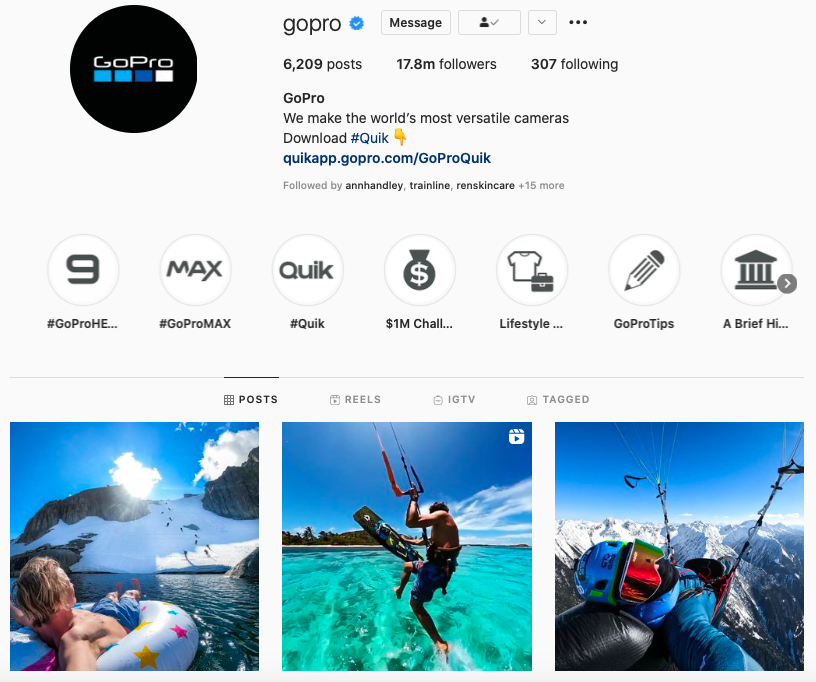 screenshot of GoPro instagram