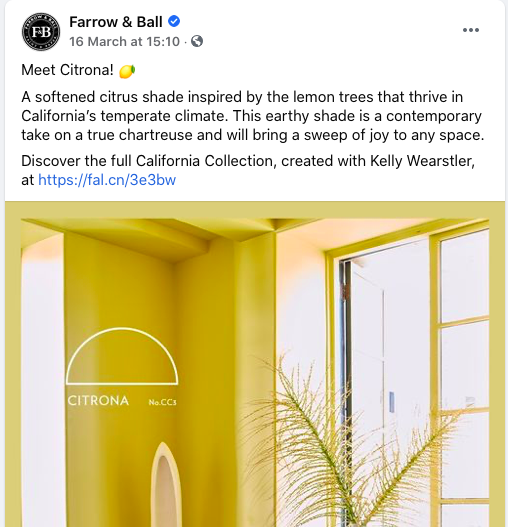 screenshot of Farrow & Ball Facebook post 