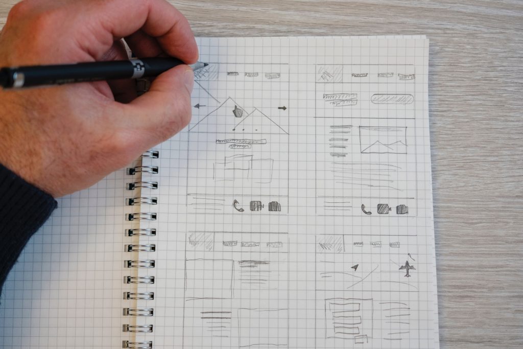 pencil drawing of a landing page plan 